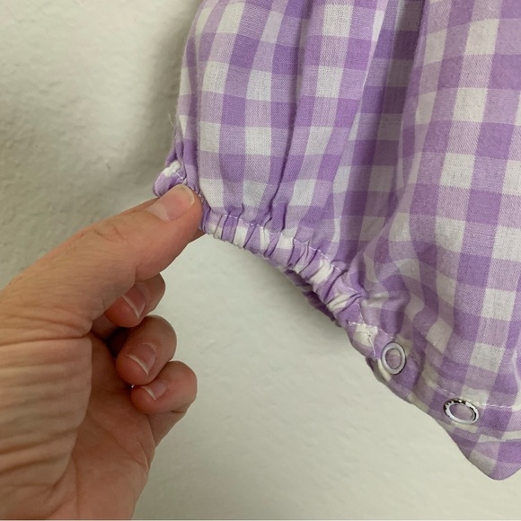 Vintage Baby Ruffle Bottom Romper Purple Gingham Sunsuit Floral Bon Jour - Picture 9 of 14